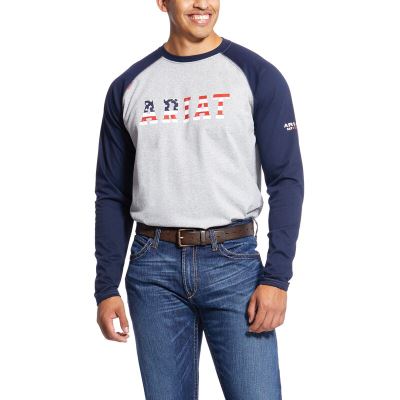 Ariat Work: FR Baseball Logo Camisetas Hombre - Azul Marino (JMVUD3268)